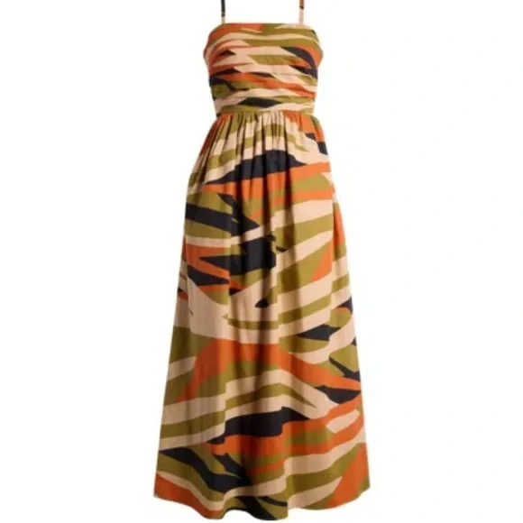 Halogen | Dresses | Halogen Pleated Bodice Cutout Sundress In Olive Striped Maxi  Dress Size M | Poshmark